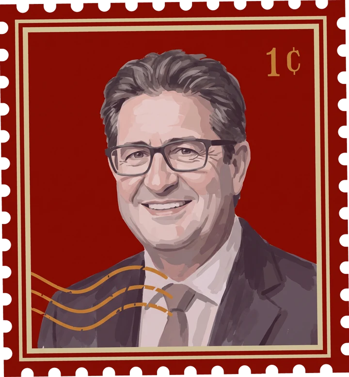 Painted portrait stamp of Luc Perramond