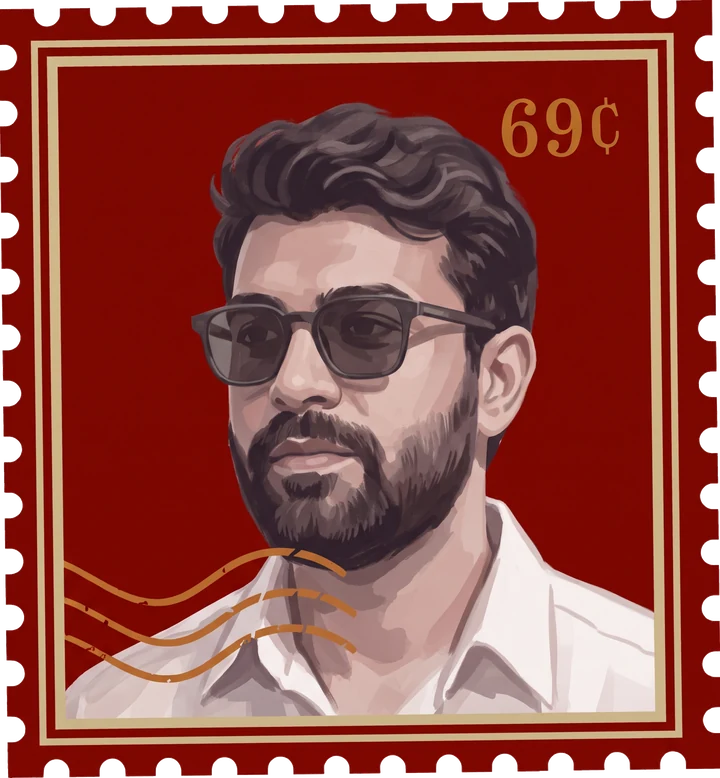 Painted portrait stamp of Naresh Krishna